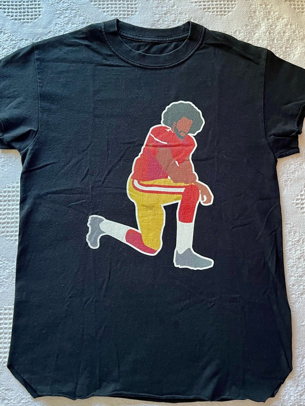Colin Kaepernick Tee Raw Edge Altered Kneeling Protest Football Athlete T-Shirt